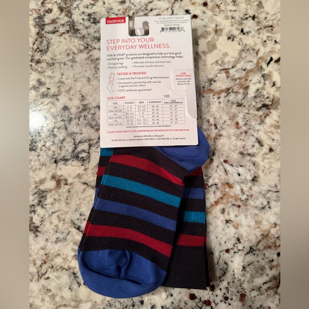 Vim & Vigr Compression Knee-High Socks - Navy with Teal & Burgundy Stripes - Picture 3 of 5